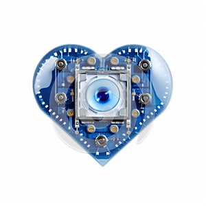 Blue heart designed as central processing unit of love