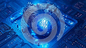 Blue heart designed as central processing unit of love. Postproducted. Generative AI