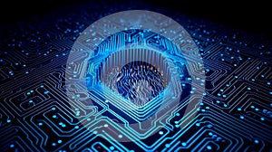 Blue heart designed as central processing unit of love. Postproducted. Generative AI