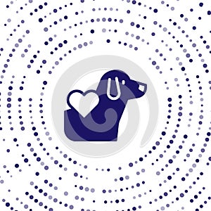 Blue Heart with dog icon isolated on white background. Pet paw in heart. Love to the animals. Abstract circle random