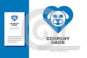Blue Heart with dog icon isolated on white background. Pet paw in heart. Love to the animals. Logo design template