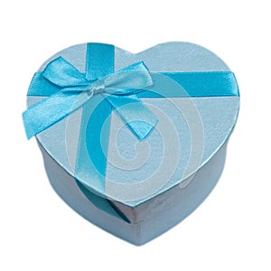 Blue heart gift box with a bow