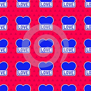 Blue Heart icon isolated seamless pattern on red background. Romantic symbol linked, join, passion and wedding. Happy