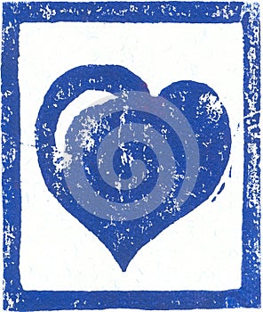 Blue Heart - Linocut print photo