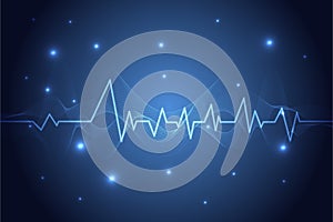 Blue Heart pulse monitor with signal. Heart beat. ekg icon wave