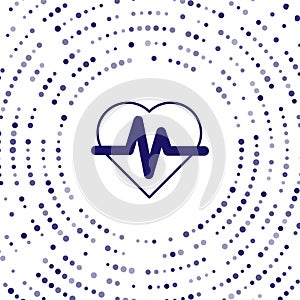 Blue Heart rate icon isolated on white background. Heartbeat sign. Heart pulse icon. Cardiogram icon. Abstract circle