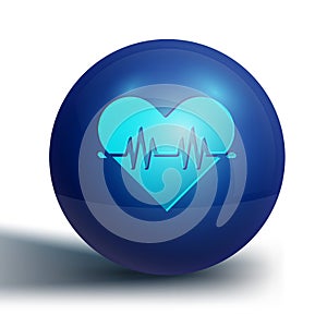 Blue Heart rate icon isolated on white background. Heartbeat sign. Heart pulse icon. Cardiogram icon. Blue circle button