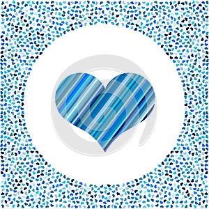 Blue heart of the strips and little hearts around. Valentines Day background with many hearts on a white background