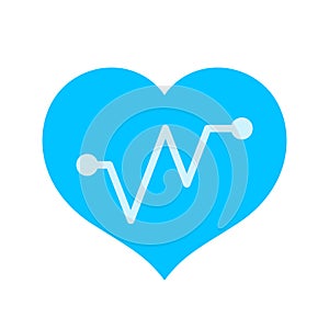 Blue hearts shape with beat pulse line isolated on white, heart wave icon flat, clip art heartbeat of medical apps and website,