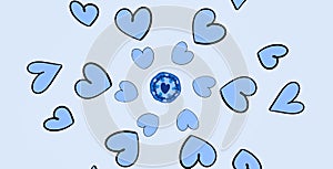 Blue hearts surrounding a pattern spehere, Mandala art.