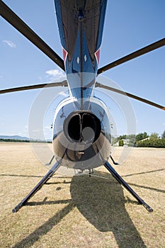 Blue helicopter on the ground