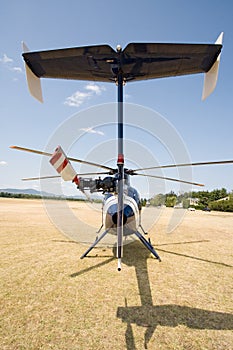 Blue helicopter on the ground