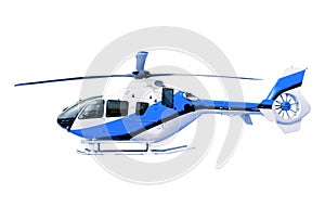 Blue helicopter isolated white