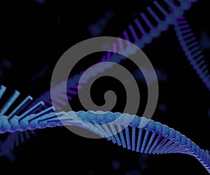 blue helix ribonucleic acid black background 3d rendered