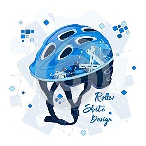 Blue helmet with a geometric pattern for super scooters. Sports fashion for young people