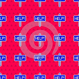 Blue Help icon isolated seamless pattern on red background. Vector