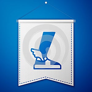 Blue Hermes sandal icon isolated on blue background. Ancient greek god Hermes. Running shoe with wings. White pennant