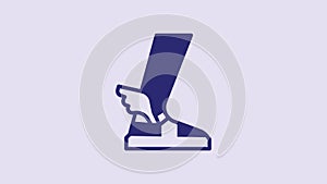 Blue Hermes sandal icon isolated on purple background. Ancient greek god Hermes. Running shoe with wings. 4K Video