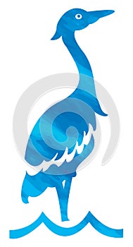 Blue heron illustration standing in water, blue heron icon