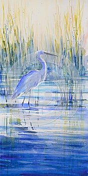 Blue heron watercolors painted