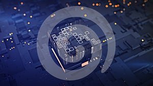 Blue HEX digital code is processing 3D rendering illustration