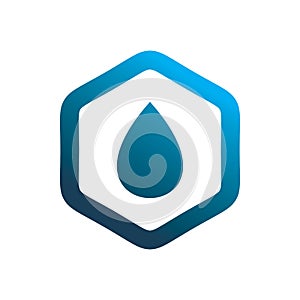 Blue hexaagon water drop logo design