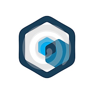 Blue hexagon cube color line logo design
