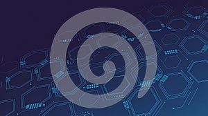 Blue Hexagon Digital Circuit Board Background Tech Network Data Flow Pattern