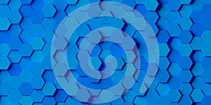 Blue hexagon honeycombs random shifted mosaic abstract background pattern geometrical design with ligth from top