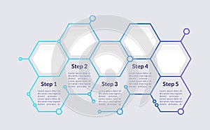 Blue hexagon infographic chart design template. Info for medicine. Abstract vector infochart with blank copy spaces. Instructional