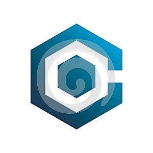 Blue hexagon letter c logo design