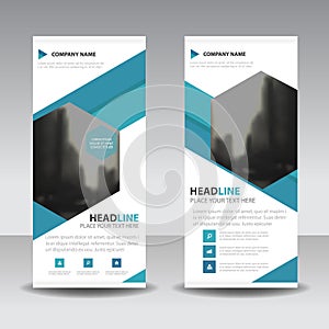 Blue hexagon roll up business brochure flyer banner design , cover presentation abstract geometric background, modern publication