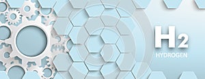 Blue Hexagon Structure Gears H2 Hydrogen Header