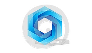 Blue hexagon on white background