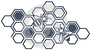 Blue Hexagonal Honeycomb Pattern with Bee, vector design Generative AI