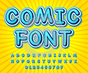 Blue high detail comic font, alphabet. Comics, pop art