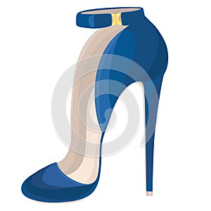 Blue high heeled shoe with buckle