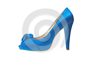 Blue high heeled shoe isolated on white