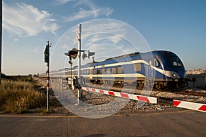 Blue high speed passenger train