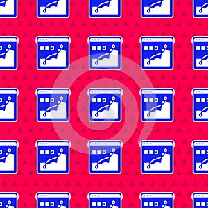 Blue Histogram graph photography icon isolated seamless pattern on red background. Vector
