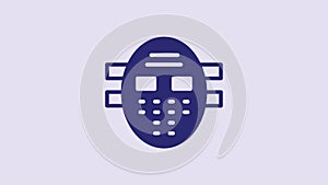 Blue Hockey mask icon isolated on purple background. 4K Video motion graphic animation