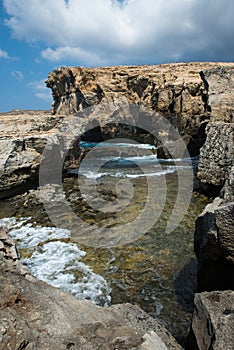 Blue hole and the collapsed Azure window. Gozo, Malta