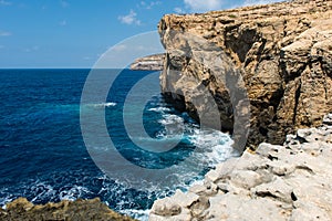 Blue hole and the collapsed Azure window. Gozo, Malta