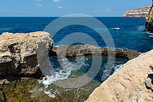 Blue hole and the collapsed Azure window. Gozo, Malta