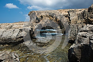 Blue hole and the collapsed Azure window. Gozo, Malta