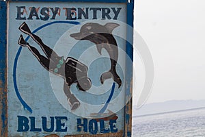 Blue Hole, easy entry sign, Dahab, Egypt