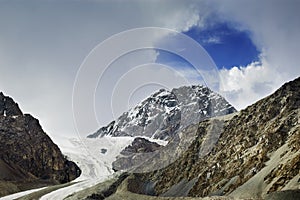 Blue hole in mountain cloudscape