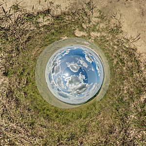 blue hole sphere little planet inside gravel sand round frame background