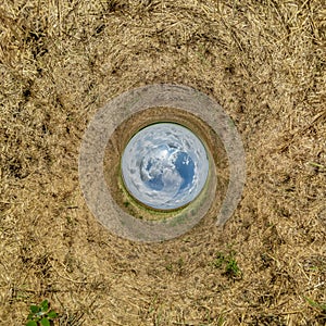 blue hole sphere little planet inside gravel sand round frame background