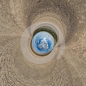 blue hole sphere little planet inside gravel sand round frame background